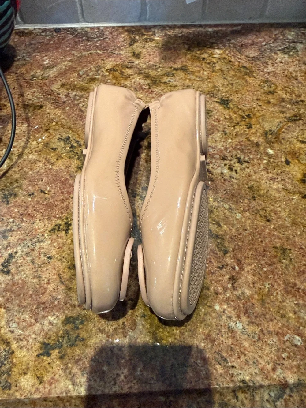 Tory Burch Nude Patent Leather Logo Ballet Flats
